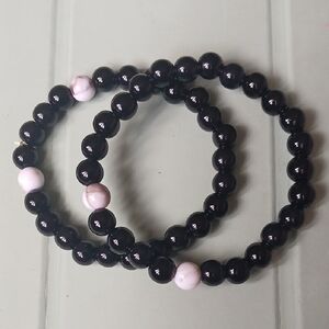 Elegant Black and Cream Beaded Bracelets